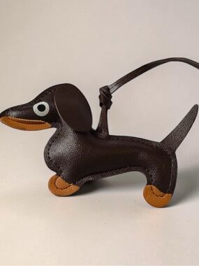 Leather Dachshund Dog Charm in Dark Brown with Tan Accents